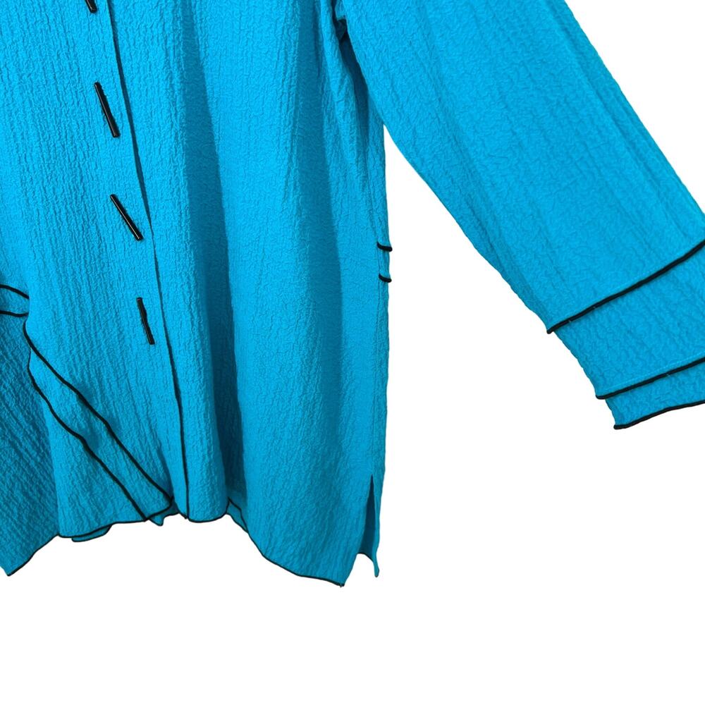 Ali Miles Sz Medium Teal Blue/Green Wearable Art to Wear Blouse Shirt Top Artsy - Picture 8 of 9